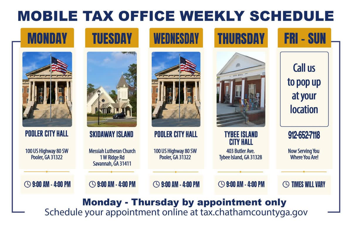 Mobile Tax Office Weekly Schedule - Monday to Thursday by Appointment only - Schedule your appointment online